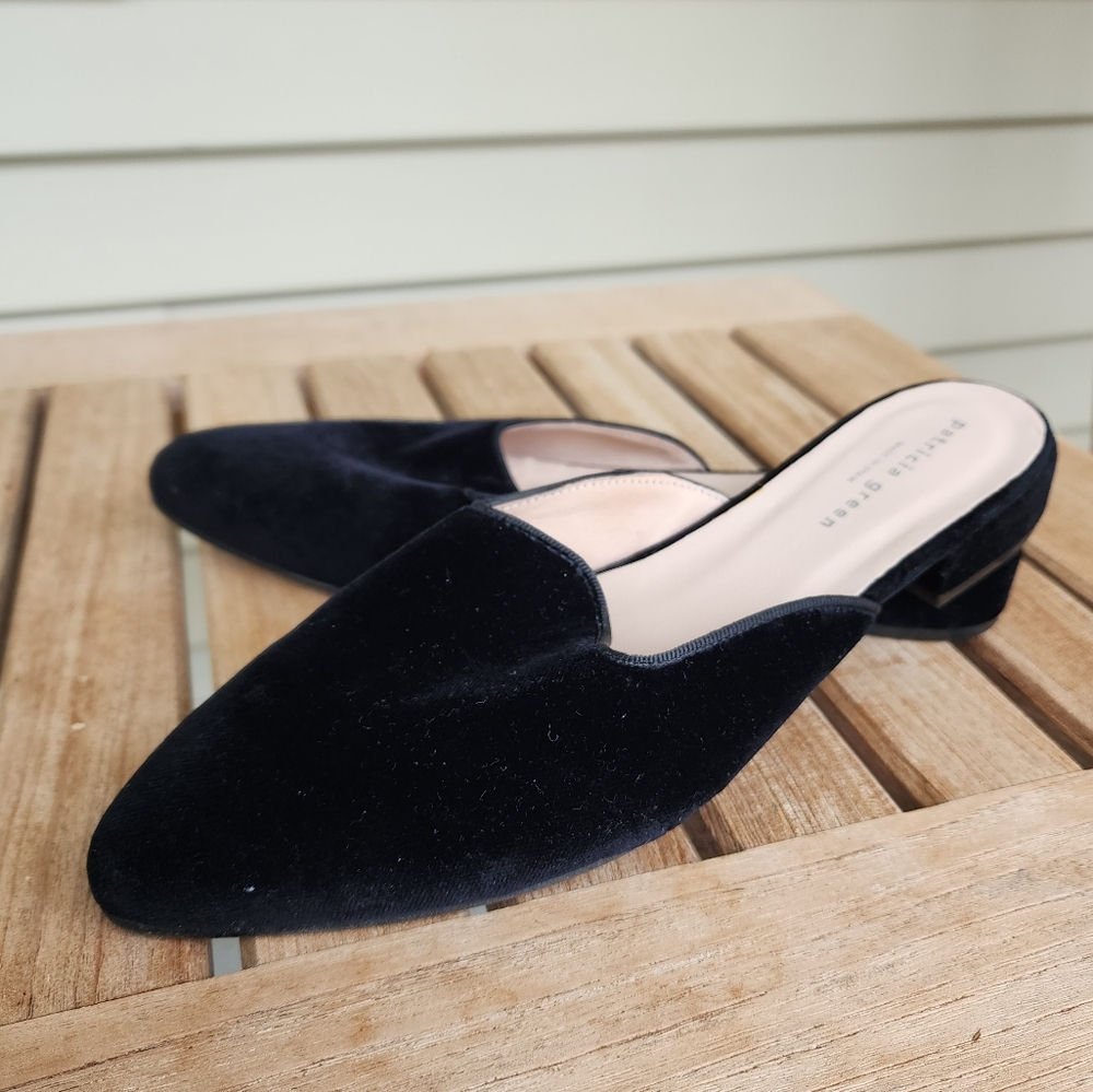Patricia Green Black Velvet Mules